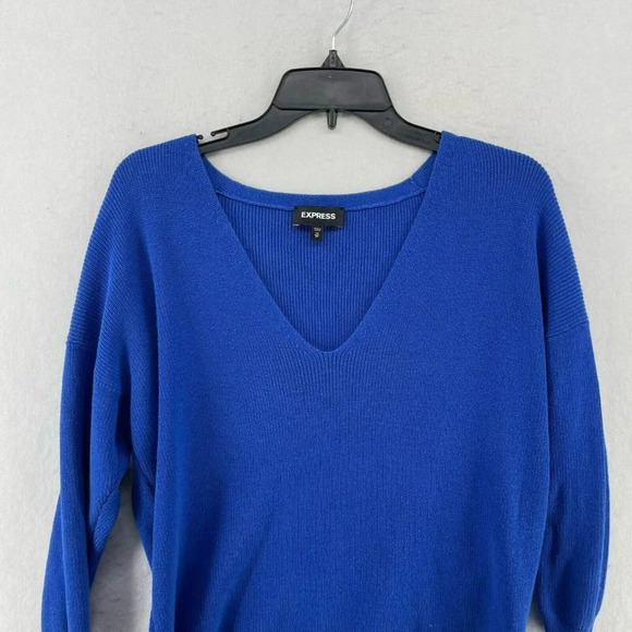 Express Sweater Women's Sz XS Royal Blue V-Neck  3/4 Sleeves Pullover Ribbed - Picture 6 of 12